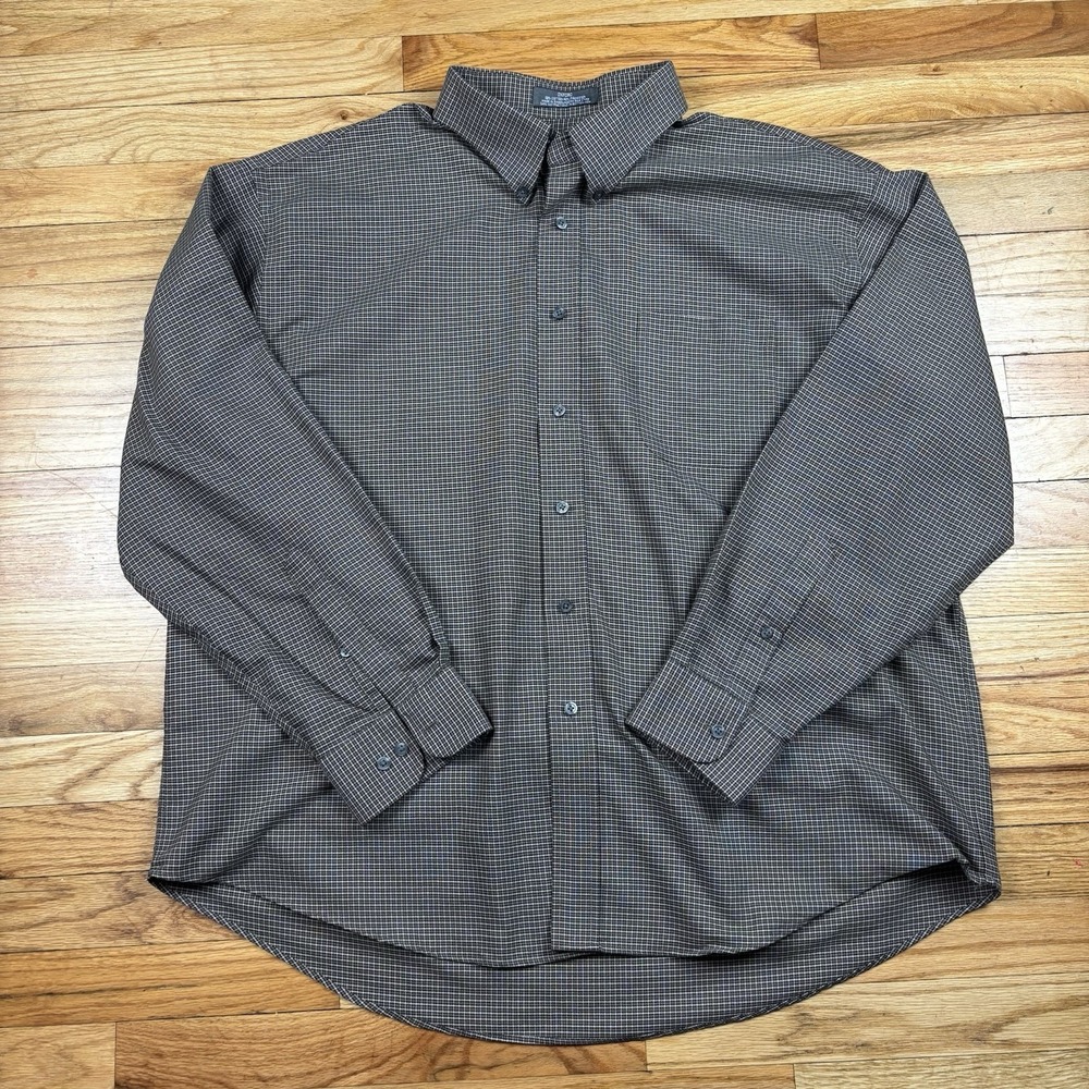 Croft & Barrow Oxford Dress Shirt 18.5/36 Brown Check Wrinkle Resistant Mens